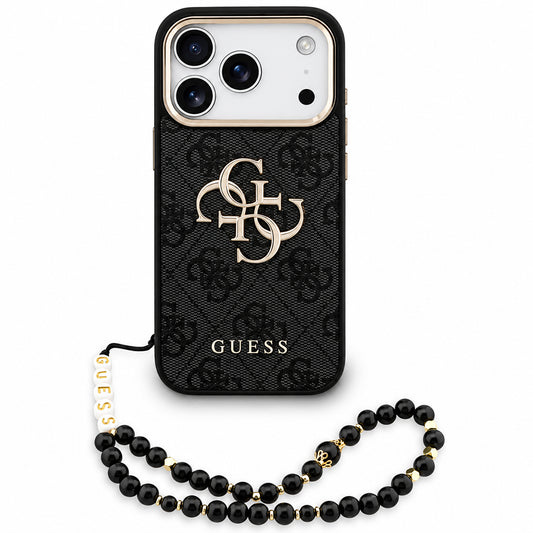 Pouzdro pro Apple iPhone 18 Pro / 17 Pro, Guess, 4G Classic Logo s páskem, černo-zlaté