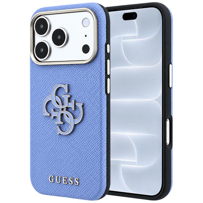 Case for Apple iPhone 18 Pro / 17 Pro, Guess, Grained Big Resin Logo, Blue