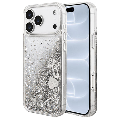 Pouzdro pro Apple iPhone 18 Pro / 17 Pro, Guess, Liquid Glitter Charms, stříbrné