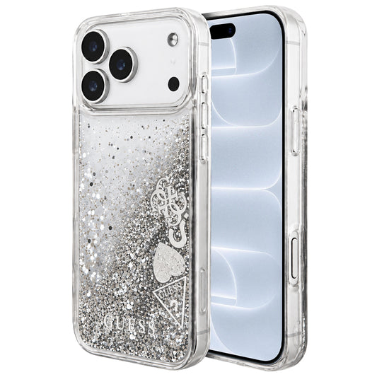 Pouzdro pro Apple iPhone 18 Pro / 17 Pro, Guess, Liquid Glitter Charms, stříbrné
