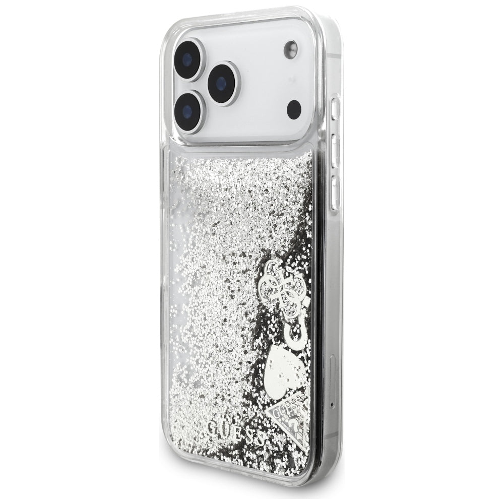 Pouzdro pro Apple iPhone 18 Pro / 17 Pro, Guess, Liquid Glitter Charms, stříbrné