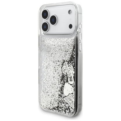 Pouzdro pro Apple iPhone 18 Pro / 17 Pro, Guess, Liquid Glitter Charms, stříbrné