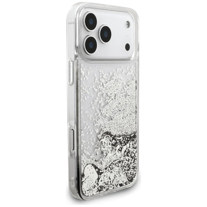 Pouzdro pro Apple iPhone 18 Pro / 17 Pro, Guess, Liquid Glitter Charms, stříbrné