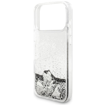 Pouzdro pro Apple iPhone 18 Pro / 17 Pro, Guess, Liquid Glitter Charms, stříbrné