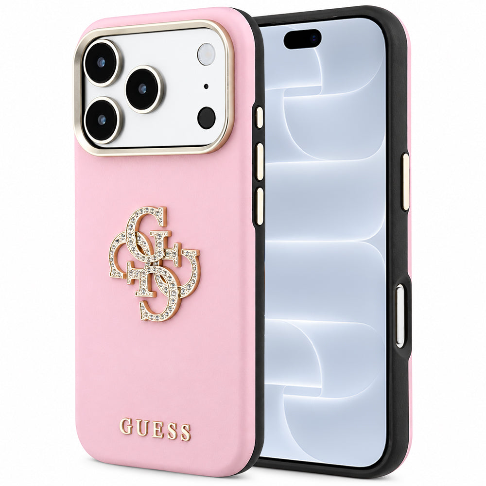 Pouzdro pro Apple iPhone 18 Pro / 17 Pro, Guess, Smooth Big Strass Logo, růžové