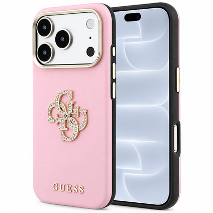 Pouzdro pro Apple iPhone 18 Pro / 17 Pro, Guess, Smooth Big Strass Logo, růžové