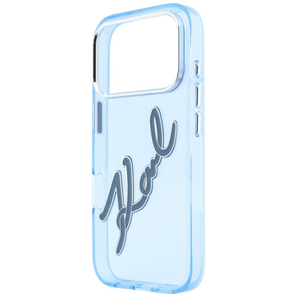 Pouzdro pro Apple iPhone 18 Pro / 17 Pro, Karl Lagerfeld, IML Velké podpisové logo z pryskyřice a kovový rám, modré