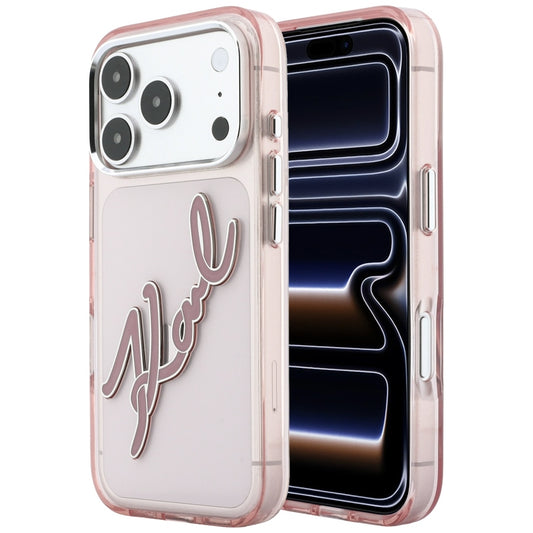 Pouzdro pro Apple iPhone 18 Pro / 17 Pro, Karl Lagerfeld, IML Velké podpisové logo z pryskyřice a kovový rám, růžové
