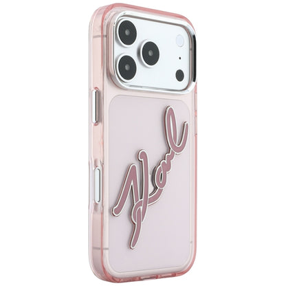 Pouzdro pro Apple iPhone 18 Pro / 17 Pro, Karl Lagerfeld, IML Velké podpisové logo z pryskyřice a kovový rám, růžové