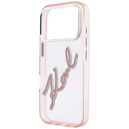 Pouzdro pro Apple iPhone 18 Pro / 17 Pro, Karl Lagerfeld, IML Velké podpisové logo z pryskyřice a kovový rám, růžové