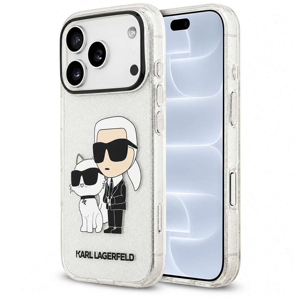 Pouzdro pro Apple iPhone 18 Pro / 17 Pro, Karl Lagerfeld, IML Glitter Karl and Choupette NFT, průhledné