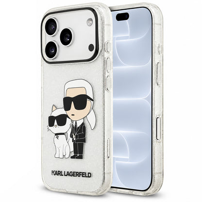 Pouzdro pro Apple iPhone 18 Pro / 17 Pro, Karl Lagerfeld, IML Glitter Karl and Choupette NFT, průhledné