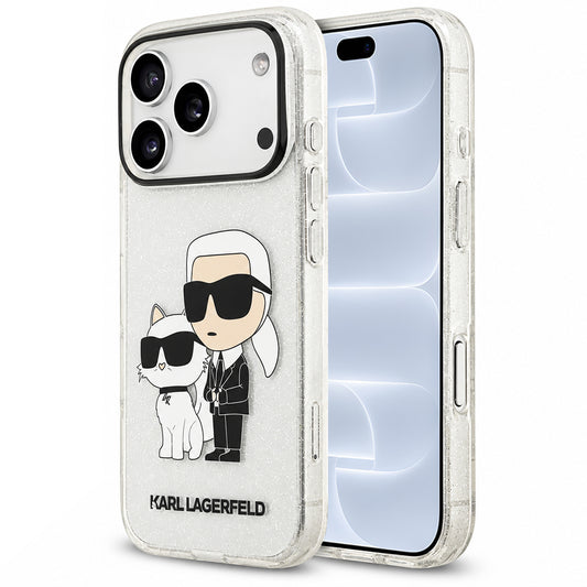 Pouzdro pro Apple iPhone 18 Pro / 17 Pro, Karl Lagerfeld, IML Glitter Karl and Choupette NFT, průhledné