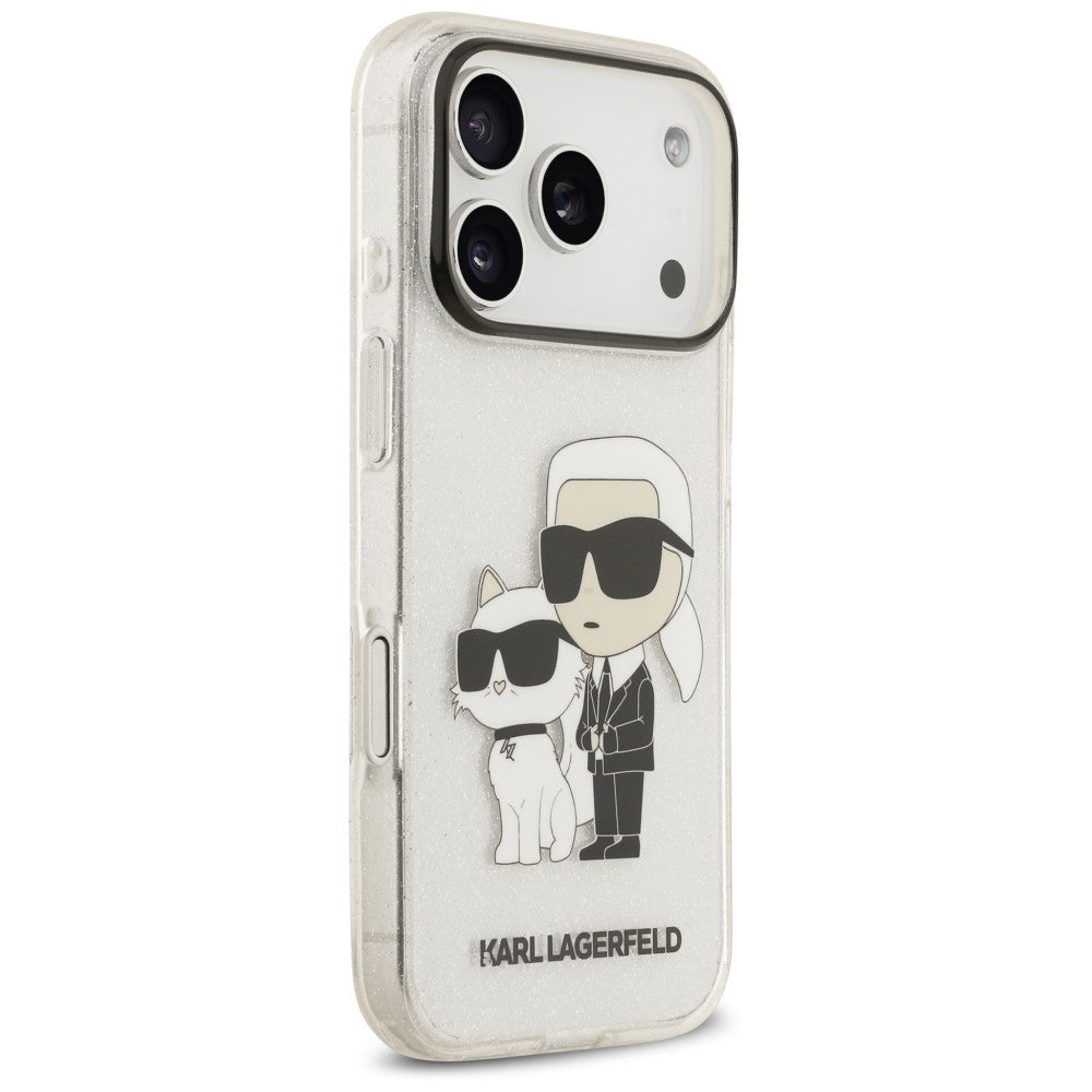 Pouzdro pro Apple iPhone 18 Pro / 17 Pro, Karl Lagerfeld, IML Glitter Karl and Choupette NFT, průhledné