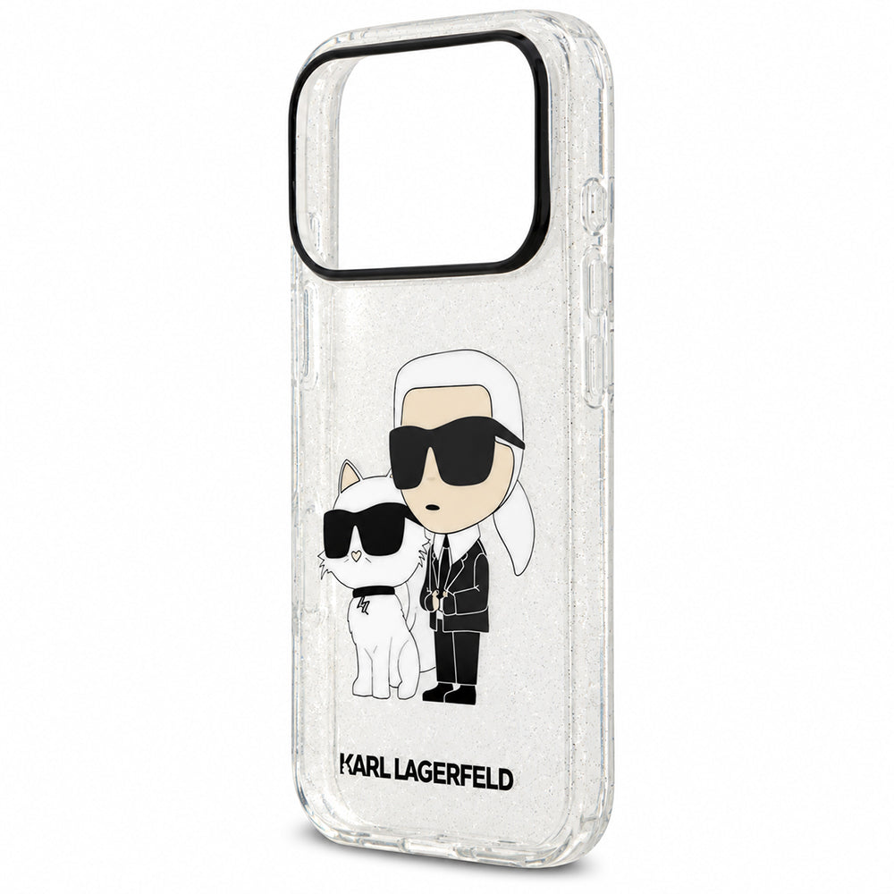 Pouzdro pro Apple iPhone 18 Pro / 17 Pro, Karl Lagerfeld, IML Glitter Karl and Choupette NFT, průhledné