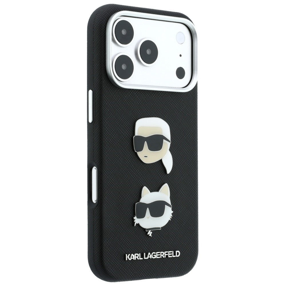 Case for Apple iPhone 18 Pro / 17 Pro, Karl Lagerfeld, Saffiano Crossbody Karl & Choupette Head's Pins Logo, Black