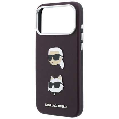 Pouzdro pro Apple iPhone 18 Pro / 17 Pro, Karl Lagerfeld, Saffiano Crossbody Karl & Choupette Head's Pins Logo, vínové