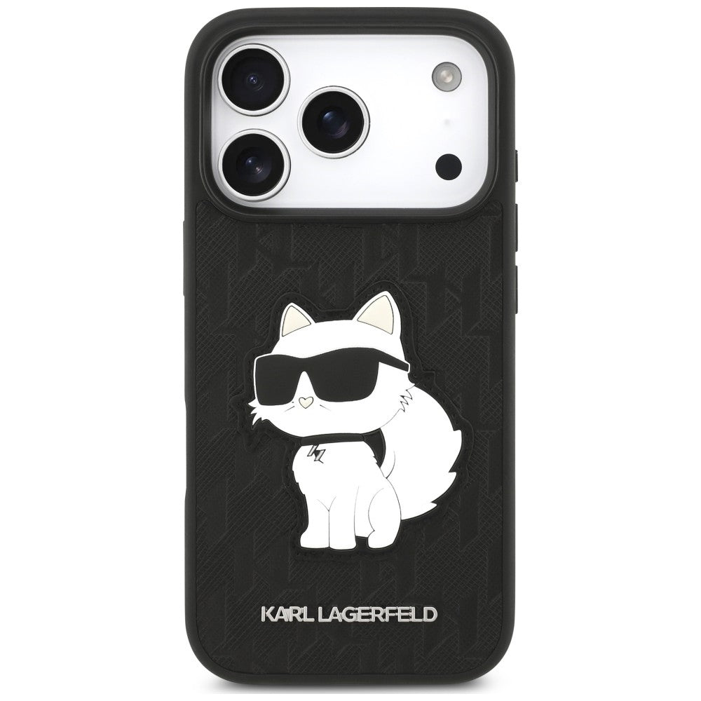 Pouzdro pro Apple iPhone 18 Pro / 17 Pro, Karl Lagerfeld, Saffiano Mono Patch Choupette, černé
