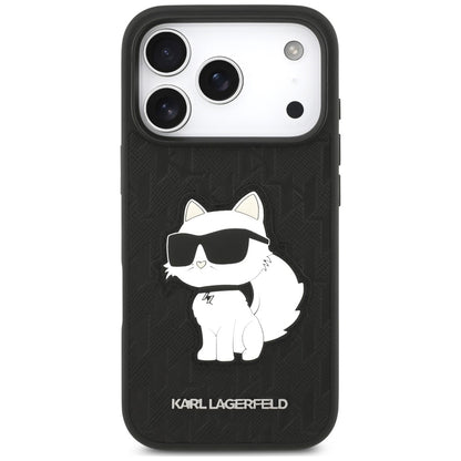 Pouzdro pro Apple iPhone 18 Pro / 17 Pro, Karl Lagerfeld, Saffiano Mono Patch Choupette, černé