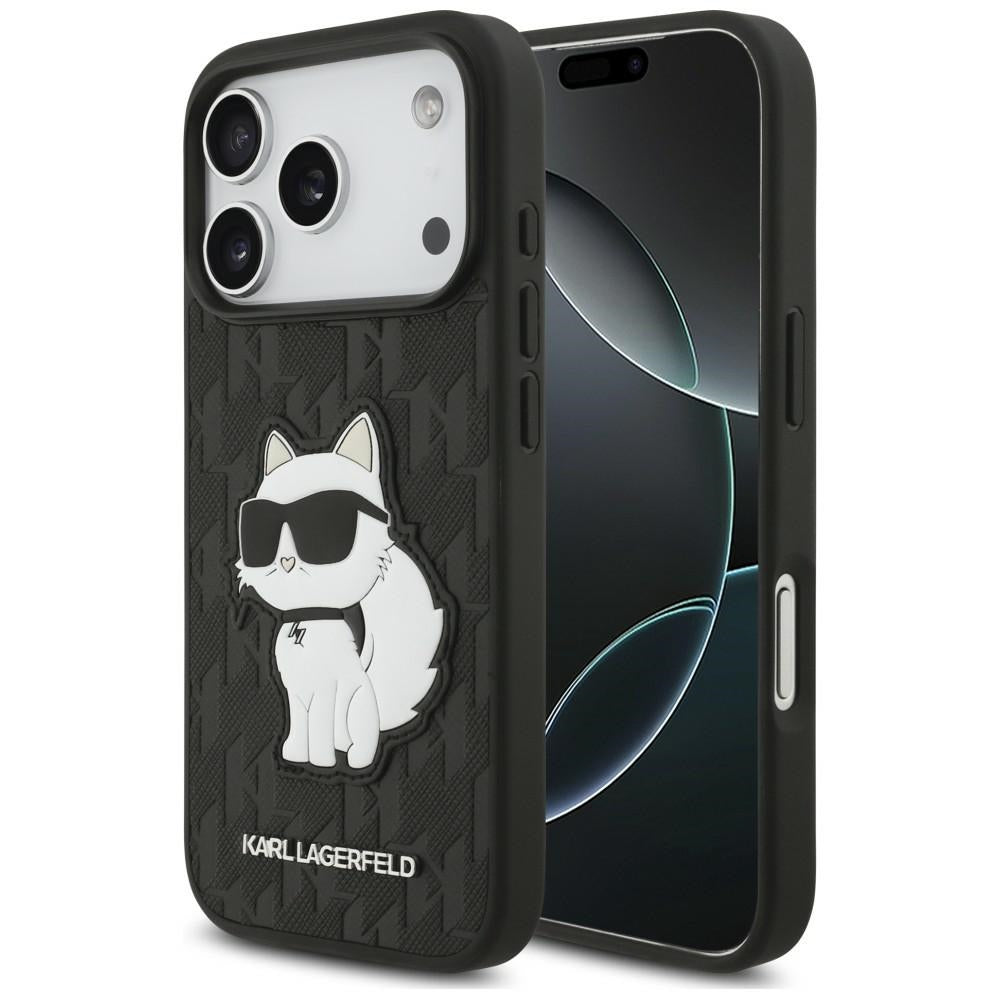 Pouzdro pro Apple iPhone 18 Pro / 17 Pro, Karl Lagerfeld, Saffiano Mono Patch Choupette, černé