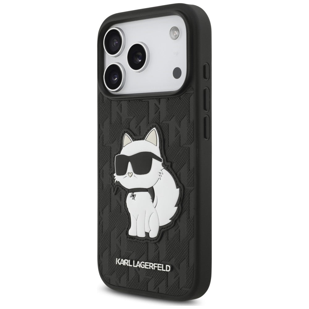 Pouzdro pro Apple iPhone 18 Pro / 17 Pro, Karl Lagerfeld, Saffiano Mono Patch Choupette, černé
