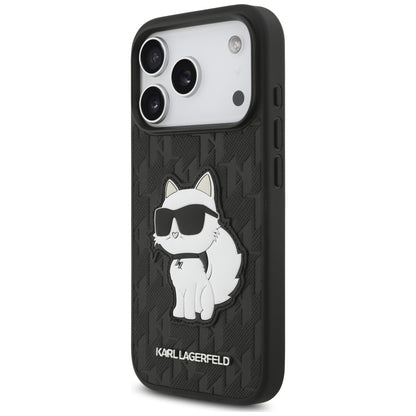 Pouzdro pro Apple iPhone 18 Pro / 17 Pro, Karl Lagerfeld, Saffiano Mono Patch Choupette, černé