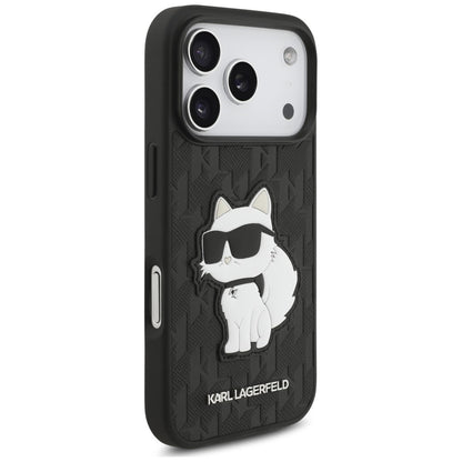 Pouzdro pro Apple iPhone 18 Pro / 17 Pro, Karl Lagerfeld, Saffiano Mono Patch Choupette, černé