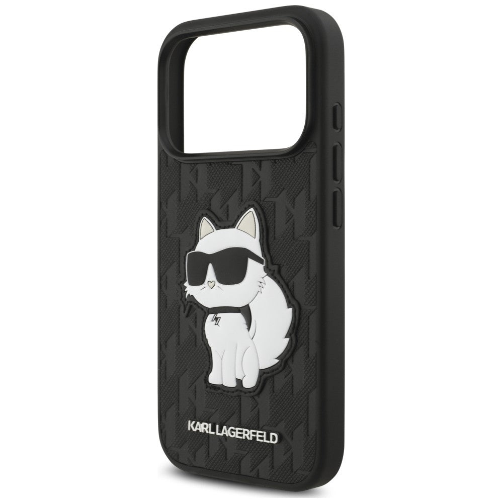 Pouzdro pro Apple iPhone 18 Pro / 17 Pro, Karl Lagerfeld, Saffiano Mono Patch Choupette, černé