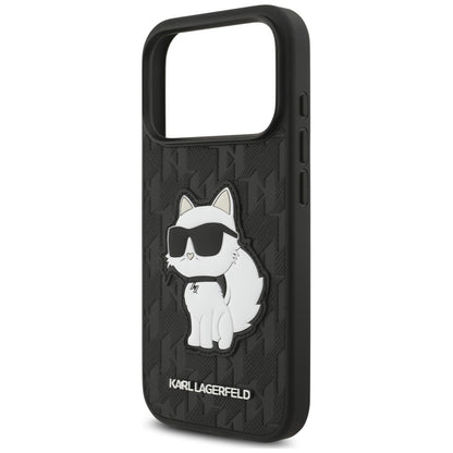 Pouzdro pro Apple iPhone 18 Pro / 17 Pro, Karl Lagerfeld, Saffiano Mono Patch Choupette, černé