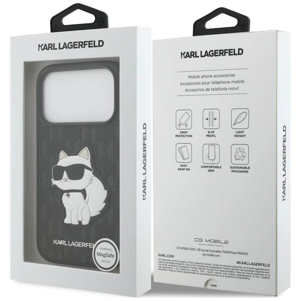 Pouzdro pro Apple iPhone 18 Pro / 17 Pro, Karl Lagerfeld, Saffiano Mono Patch Choupette, černé
