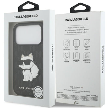 Pouzdro pro Apple iPhone 18 Pro / 17 Pro, Karl Lagerfeld, Saffiano Mono Patch Choupette, černé