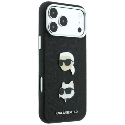 Case for Apple iPhone 18 Pro / 17 Pro, Karl Lagerfeld, Saffiano with Karl & Choupette Head's Pin and Logo, Black