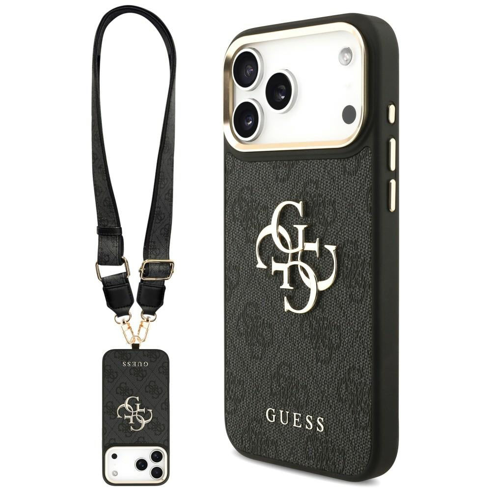 Case for Apple iPhone 18 Pro Max / 17 Pro Max, Guess, Big 4G Classic Logo & Big Strap Metal Buttons, Black