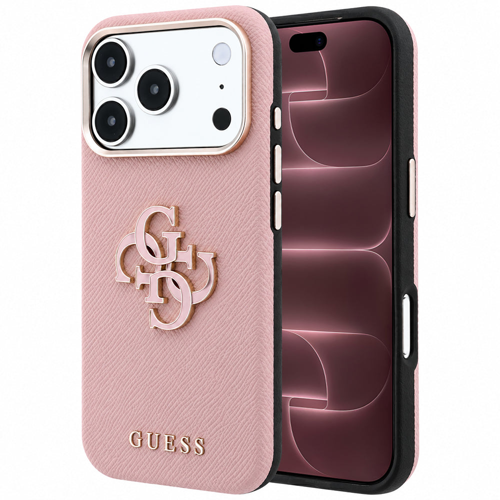 Pouzdro pro Apple iPhone 18 Pro Max / 17 Pro Max, Guess, Grained Big Resin Logo, Růžové