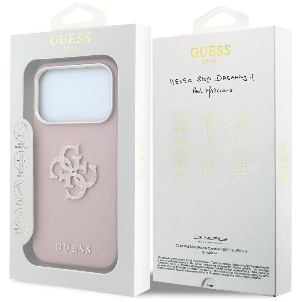 Pouzdro pro Apple iPhone 18 Pro Max / 17 Pro Max, Guess, Grained Big Resin Logo, Růžové