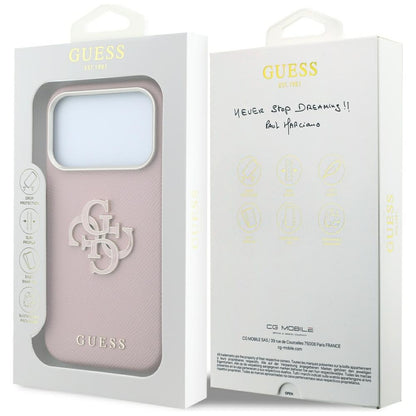 Pouzdro pro Apple iPhone 18 Pro Max / 17 Pro Max, Guess, Grained Big Resin Logo, Růžové