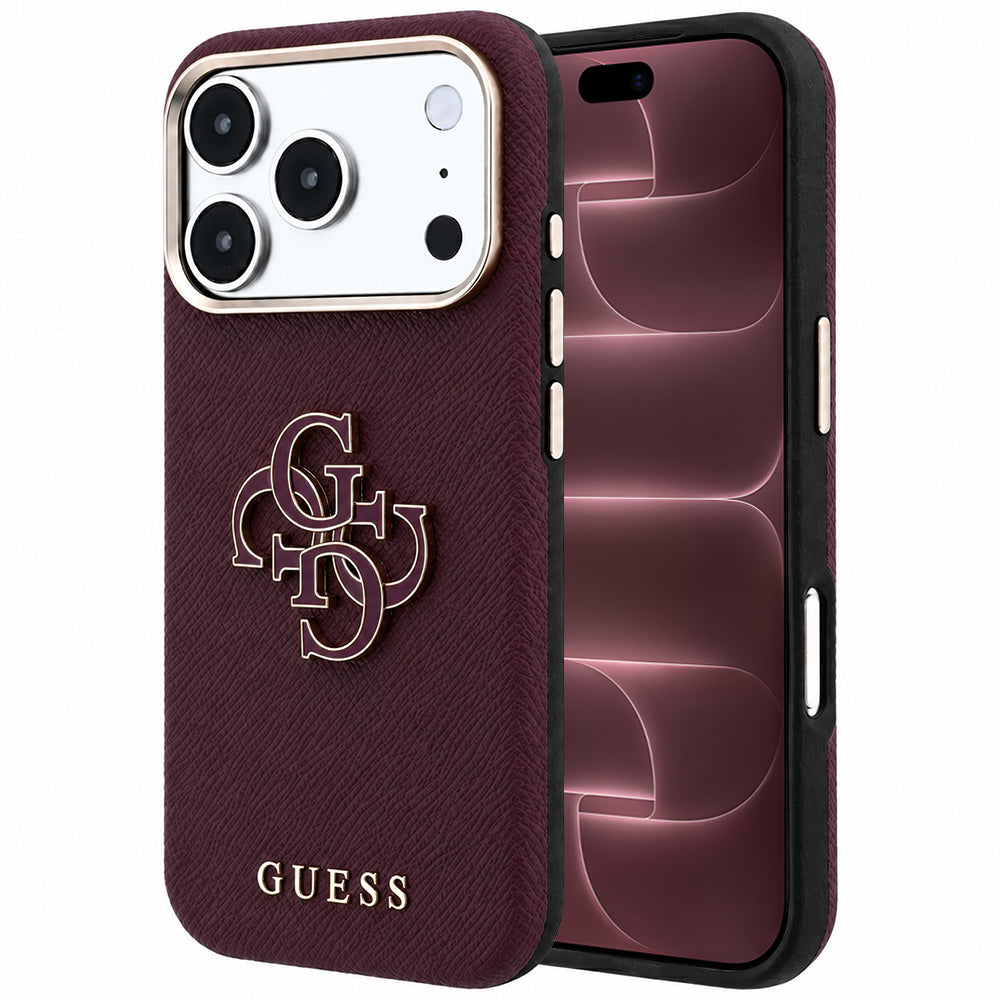 Pouzdro pro Apple iPhone 18 Pro Max / 17 Pro Max, Guess, Zrnitý velký pryskyřičný logo, Tmavě červená