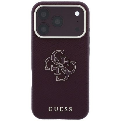 Pouzdro pro Apple iPhone 18 Pro Max / 17 Pro Max, Guess, Zrnitý velký pryskyřičný logo, Tmavě červená
