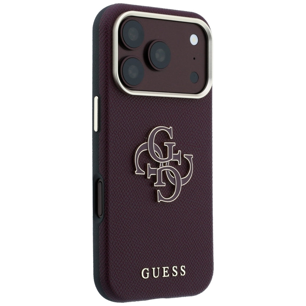 Pouzdro pro Apple iPhone 18 Pro Max / 17 Pro Max, Guess, Zrnitý velký pryskyřičný logo, Tmavě červená