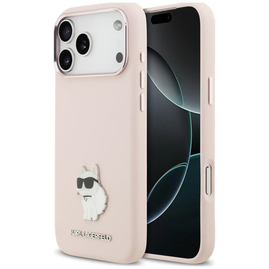 Pouzdro pro Apple iPhone 18 Pro Max / 17 Pro Max, Karl Lagerfeld, Choupette Metal Pin, růžové