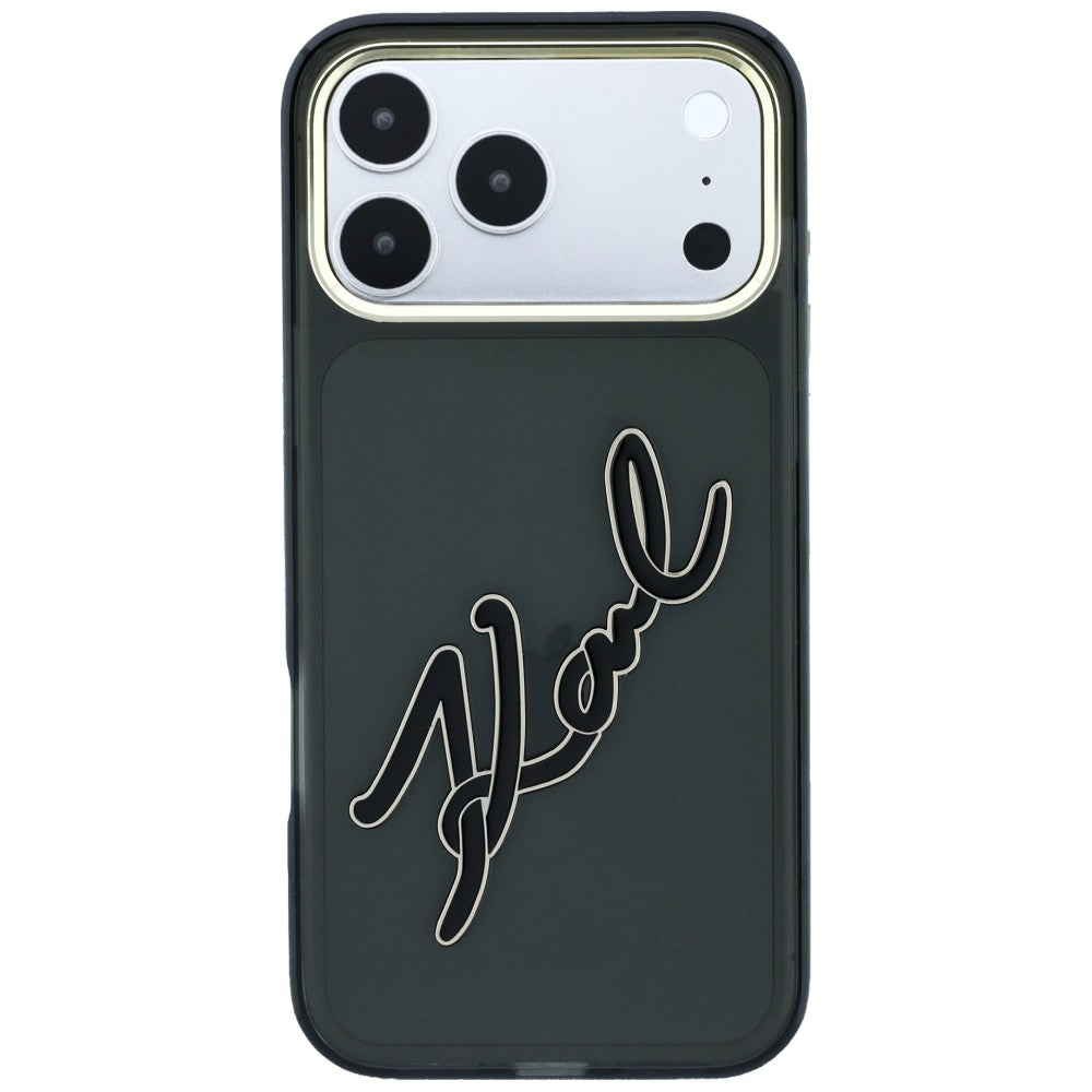 Pouzdro pro Apple iPhone 18 Pro Max / 17 Pro Max, Karl Lagerfeld, IML Big Signature Resin Logo Metal Frame, Černé