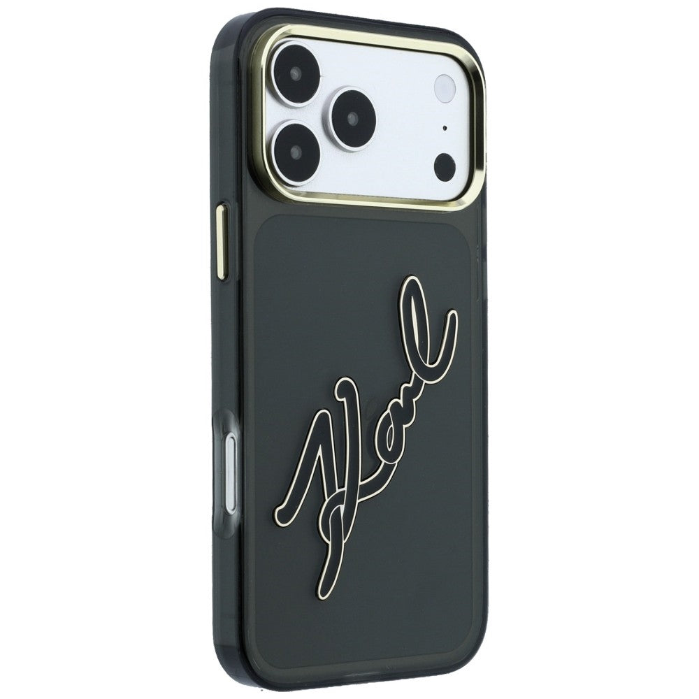 Pouzdro pro Apple iPhone 18 Pro Max / 17 Pro Max, Karl Lagerfeld, IML Big Signature Resin Logo Metal Frame, Černé