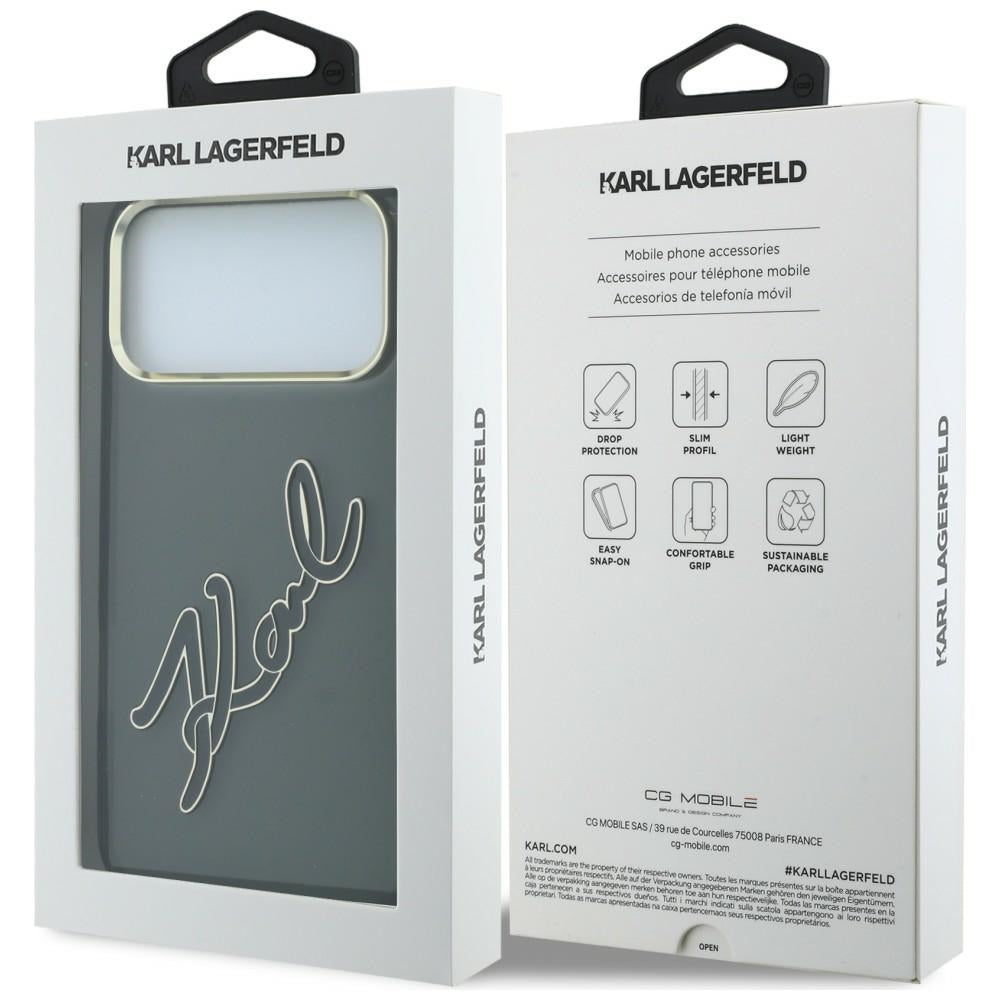 Pouzdro pro Apple iPhone 18 Pro Max / 17 Pro Max, Karl Lagerfeld, IML Big Signature Resin Logo Metal Frame, Černé