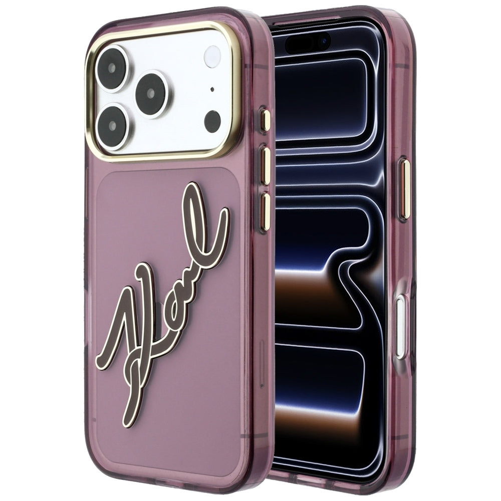 Pouzdro pro Apple iPhone 18 Pro Max / 17 Pro Max, Karl Lagerfeld, IML Big Signature Resin Logo Metal Frame, Vínová