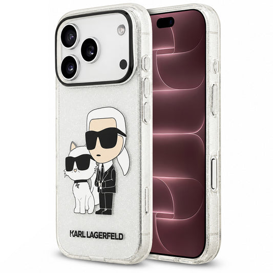 Pouzdro pro Apple iPhone 18 Pro Max / 17 Pro Max, Karl Lagerfeld, IML Glitter Karl and Choupette NFT, průhledné