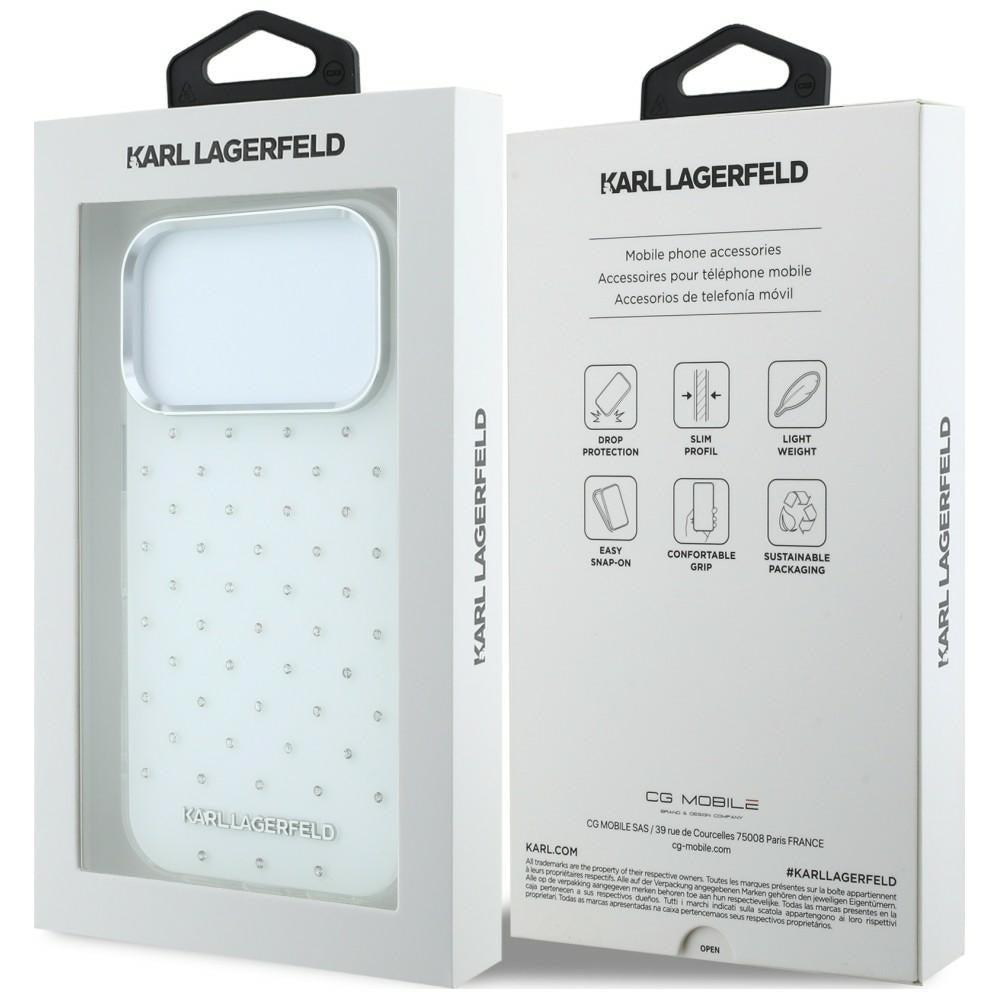 Pouzdro pro Apple iPhone 18 Pro Max / 17 Pro Max, Karl Lagerfeld, IML kamínky a elektrolytický potisk loga, bílé
