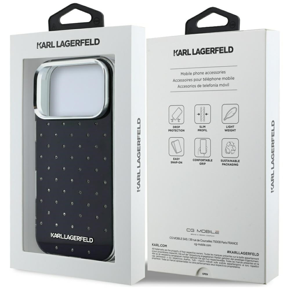 Pouzdro pro Apple iPhone 18 Pro Max / 17 Pro Max, Karl Lagerfeld, IML kamínky a elektrolytický logo, černé