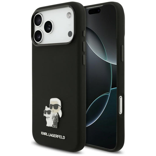 Pouzdro Karl Lagerfeld Karl & Choupette Metal Pin pro Apple iPhone 18 Pro Max / 17 Pro Max, černé