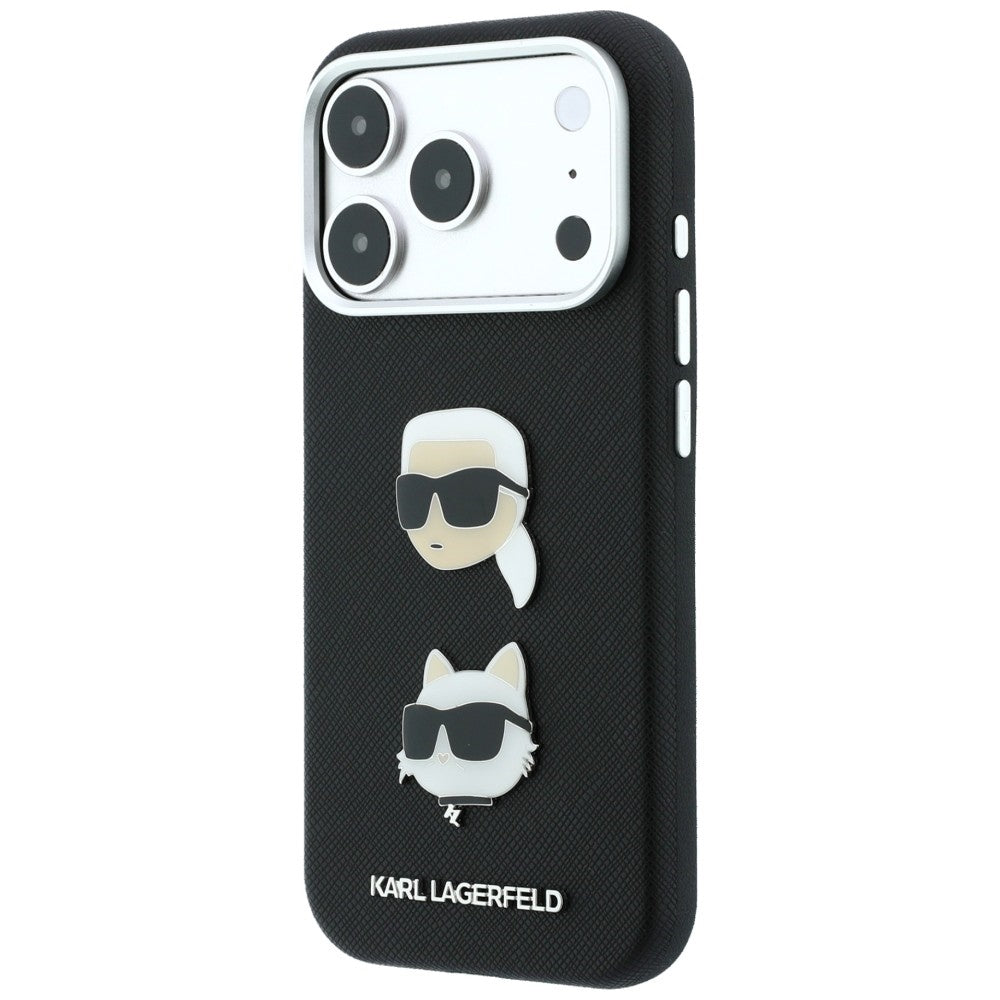 Pouzdro pro Apple iPhone 18 Pro Max / 17 Pro Max, Karl Lagerfeld, Saffiano Crossbody Karl & Choupette Head's Pins Logo, černé