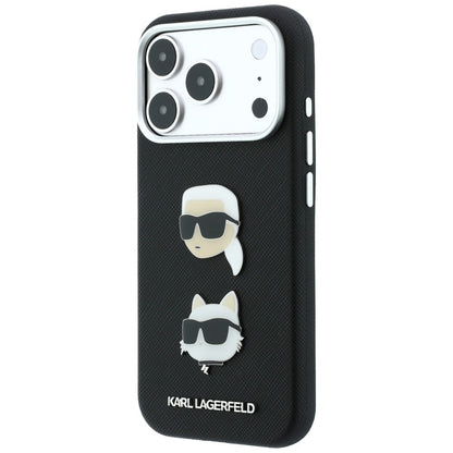 Pouzdro pro Apple iPhone 18 Pro Max / 17 Pro Max, Karl Lagerfeld, Saffiano Crossbody Karl & Choupette Head's Pins Logo, černé